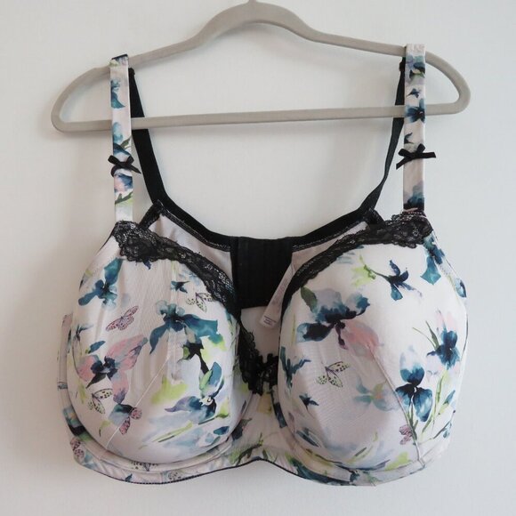 CACIQUE Butterflies and Blooms Lace Padded Bra Navy Blue White - Size 44DDD - Picture 3 of 14